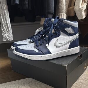 Nike White and Blue High-Top Sneakers